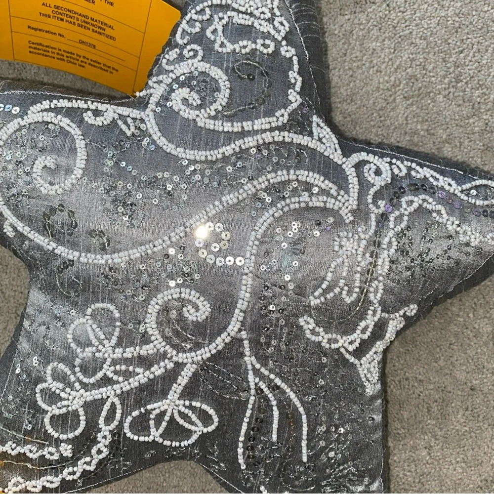 Pier 1 Imports Holiday Sequins Beaded Sliver Star Shaped Accent Pillow One (1)‎